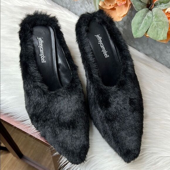Jeffrey Campbell Shoes - Jeffrey Campbell Mules Black Faux Fur Kitten Heels Shoe Sz 9